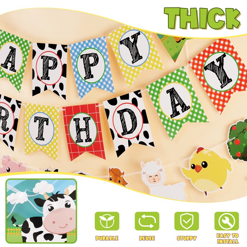 WERNNSAI Farm Animals Birthday Banner - Happy Birthday Banner with Tractor Barnyard Bunting Garland for Kids Boys Girls Farm Theme Party Decorations Supplies - Image 3